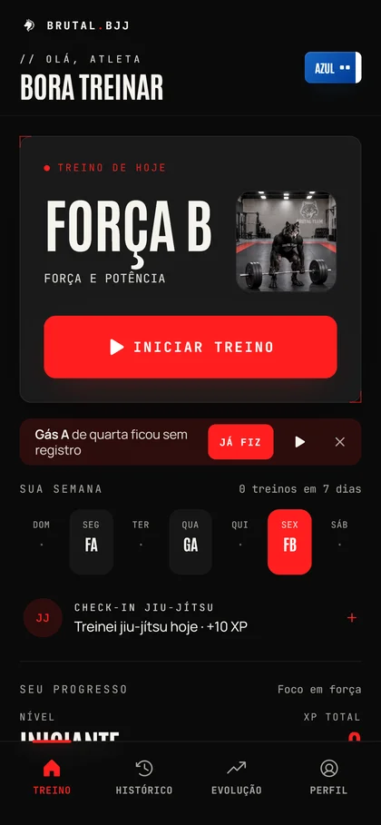 Tela inicial com o treino do dia