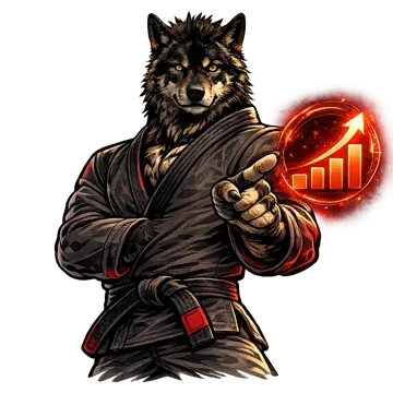 Lobo Brutal apontando para gráfico de progressão crescente