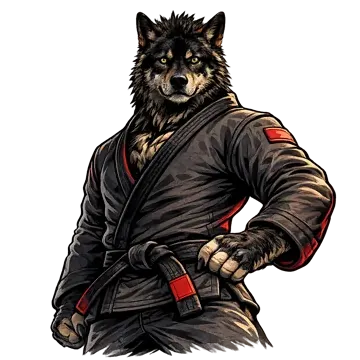 Lobo Brutal em pose confiante representando o sistema por faixa